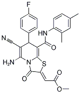 (Z)-METHYL 2-(5-AMINO-6-CYANO-8-(2,4-DIMETHYLPHENYLCARBAMOYL)-7-(4-FLUOROPHENYL)-3-OXO-3H-THIAZOLO[3,2-A]PYRIDIN-2(7H)-YLIDENE)ACETATE Struktur