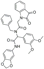 N-(BENZO[D][1,3]DIOXOL-5-YL)-2-(N-BENZYL-2-(2,3-DIOXOINDOLIN-1-YL)ACETAMIDO)-2-(3,4-DIMETHOXYPHENYL)ACETAMIDE Struktur