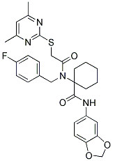 N-(BENZO[D][1,3]DIOXOL-5-YL)-1-(2-(4,6-DIMETHYLPYRIMIDIN-2-YLTHIO)-N-(4-FLUOROBENZYL)ACETAMIDO)CYCLOHEXANECARBOXAMIDE Struktur