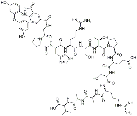 5-FAM-GLY-PRO-HIS-ARG-SER-THR-PRO-GLU-SER-ARG-ALA-ALA-VAL-OH Struktur