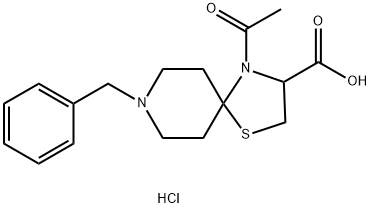 4-ACETYL-8-BENZYL-1-THIA-4,8-DIAZASPIRO[4.5]DECANE-3-CARBOXYLIC ACID HYDROCHLORIDE Struktur