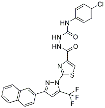 N-(4-CHLOROPHENYL)-2-(2-(3-(NAPHTHALEN-2-YL)-5-(TRIFLUOROMETHYL)-1H-PYRAZOL-1-YL)THIAZOLE-4-CARBONYL)HYDRAZINECARBOXAMIDE Struktur