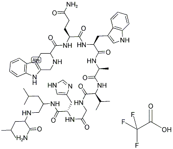 (3R)-2,3,4,9-TETRAHYDRO-1H-PYRIDO[3,4-B]INDOLE-3-CARBONYL-L-GLUTAMINYL-L-TRYPTOPHYL-L-ALANYL-L-VALYLGLYCYL-L-HISTIDYL-L-LEUCYL-PSI(CH2-NH)-L-LEUCINAMIDE TRIFLUOROACETATE SALT Struktur