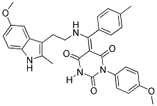 (E)-5-((2-(5-METHOXY-2-METHYL-1H-INDOL-3-YL)ETHYLAMINO)(P-TOLYL)METHYLENE)-1-(4-METHOXYPHENYL)PYRIMIDINE-2,4,6(1H,3H,5H)-TRIONE Struktur