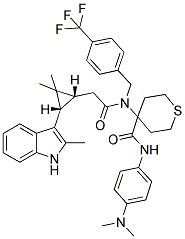 4-(2-((1R,3S)-2,2-DIMETHYL-3-(2-METHYL-1H-INDOL-3-YL)CYCLOPROPYL)-N-(4-(TRIFLUOROMETHYL)BENZYL)ACETAMIDO)-N-(4-(DIMETHYLAMINO)PHENYL)-TETRAHYDRO-2H-THIOPYRAN-4-CARBOXAMIDE Struktur