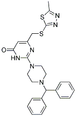 2-(4-BENZHYDRYL-1-PIPERAZINYL)-6-{[(5-METHYL-1,3,4-THIADIAZOL-2-YL)SULFANYL]METHYL}-4(3H)-PYRIMIDINONE Struktur