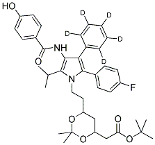 (6-(2-[2-(4-FLUORO-PHENYL)-4-(4-HYDROXY-PHENYLCARBAMOYL)-5-ISOPROPYL-3-PHENYL-D5-PYRROL-1-YL]-ETHYL)-2,2-DIMETHYL-[1,3]-DIOXANE-4-YL)-ACETIC ACID, TERT-BUTYL ESTER Struktur