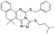 11-(BENZYLSULFANYL)-1-(ISOPENTYLSULFANYL)-4,4-DIMETHYL-4,5-DIHYDROBENZO[H][1,2,4]TRIAZOLO[4,3-C]QUINAZOLINE Struktur