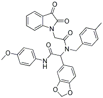 2-(BENZO[D][1,3]DIOXOL-5-YL)-2-(2-(2,3-DIOXOINDOLIN-1-YL)-N-(4-METHYLBENZYL)ACETAMIDO)-N-(4-METHOXYPHENYL)ACETAMIDE Struktur