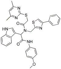 N-(1-(1H-INDOL-3-YL)-2-(4-METHOXYPHENYLAMINO)-2-OXOETHYL)-2-(4,6-DIMETHYLPYRIMIDIN-2-YLTHIO)-N-((4-PHENYLTHIAZOL-2-YL)METHYL)ACETAMIDE Struktur