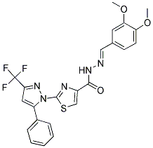 (E)-N'-(3,4-DIMETHOXYBENZYLIDENE)-2-(5-PHENYL-3-(TRIFLUOROMETHYL)-1H-PYRAZOL-1-YL)THIAZOLE-4-CARBOHYDRAZIDE Struktur