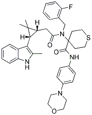 4-(2-((1R,3S)-2,2-DIMETHYL-3-(2-METHYL-1H-INDOL-3-YL)CYCLOPROPYL)-N-(2-FLUOROBENZYL)ACETAMIDO)-N-(4-MORPHOLINOPHENYL)-TETRAHYDRO-2H-THIOPYRAN-4-CARBOXAMIDE Struktur