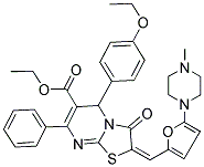 (E)-ETHYL 5-(4-ETHOXYPHENYL)-2-((5-(4-METHYLPIPERAZIN-1-YL)FURAN-2-YL)METHYLENE)-3-OXO-7-PHENYL-3,5-DIHYDRO-2H-THIAZOLO[3,2-A]PYRIMIDINE-6-CARBOXYLATE Struktur