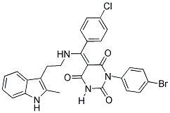 (E)-1-(4-BROMOPHENYL)-5-((4-CHLOROPHENYL)(2-(2-METHYL-1H-INDOL-3-YL)ETHYLAMINO)METHYLENE)PYRIMIDINE-2,4,6(1H,3H,5H)-TRIONE Struktur