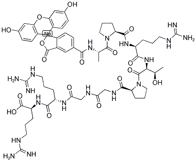 5-FAM-ALA-PRO-ARG-THR-PRO-GLY-GLY-ARG-ARG-OH Struktur