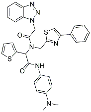 2-(2-(1H-BENZO[D][1,2,3]TRIAZOL-1-YL)-N-((4-PHENYLTHIAZOL-2-YL)METHYL)ACETAMIDO)-N-(4-(DIMETHYLAMINO)PHENYL)-2-(THIOPHEN-2-YL)ACETAMIDE Struktur