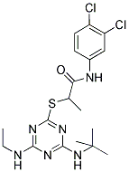 2-{[4-(TERT-BUTYLAMINO)-6-(ETHYLAMINO)-1,3,5-TRIAZIN-2-YL]SULFANYL}-N-(3,4-DICHLOROPHENYL)PROPANAMIDE Struktur