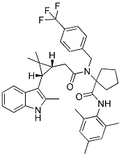 1-(2-((1R,3S)-2,2-DIMETHYL-3-(2-METHYL-1H-INDOL-3-YL)CYCLOPROPYL)-N-(4-(TRIFLUOROMETHYL)BENZYL)ACETAMIDO)-N-MESITYLCYCLOPENTANECARBOXAMIDE Struktur