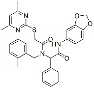 N-(BENZO[D][1,3]DIOXOL-5-YL)-2-(2-(4,6-DIMETHYLPYRIMIDIN-2-YLTHIO)-N-(2-METHYLBENZYL)ACETAMIDO)-2-PHENYLACETAMIDE Struktur