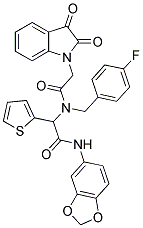 N-(BENZO[D][1,3]DIOXOL-5-YL)-2-(2-(2,3-DIOXOINDOLIN-1-YL)-N-(4-FLUOROBENZYL)ACETAMIDO)-2-(THIOPHEN-2-YL)ACETAMIDE Struktur