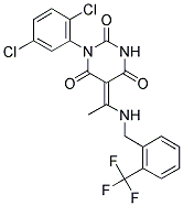 (5E)-1-(2,5-DICHLOROPHENYL)-5-(1-{[2-(TRIFLUOROMETHYL)BENZYL]AMINO}ETHYLIDENE)PYRIMIDINE-2,4,6(1H,3H,5H)-TRIONE Struktur