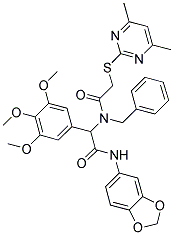 N-(BENZO[D][1,3]DIOXOL-5-YL)-2-(N-BENZYL-2-(4,6-DIMETHYLPYRIMIDIN-2-YLTHIO)ACETAMIDO)-2-(3,4,5-TRIMETHOXYPHENYL)ACETAMIDE Struktur