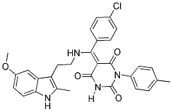 (E)-5-((4-CHLOROPHENYL)(2-(5-METHOXY-2-METHYL-1H-INDOL-3-YL)ETHYLAMINO)METHYLENE)-1-P-TOLYLPYRIMIDINE-2,4,6(1H,3H,5H)-TRIONE Struktur