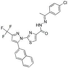 (E)-N'-(1-(4-CHLOROPHENYL)ETHYLIDENE)-2-(5-(NAPHTHALEN-2-YL)-3-(TRIFLUOROMETHYL)-1H-PYRAZOL-1-YL)THIAZOLE-4-CARBOHYDRAZIDE Struktur