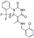 (5E)-5-{1-[(2-CHLOROBENZYL)AMINO]ETHYLIDENE}-1-[2-(TRIFLUOROMETHYL)PHENYL]PYRIMIDINE-2,4,6(1H,3H,5H)-TRIONE Struktur