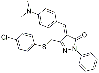 (E)-3-((4-CHLOROPHENYLTHIO)METHYL)-4-(4-(DIMETHYLAMINO)BENZYLIDENE)-1-PHENYL-1H-PYRAZOL-5(4H)-ONE Struktur