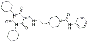 4-(2-((1,3-DICYCLOHEXYL-2,4,6-TRIOXO-TETRAHYDROPYRIMIDIN-5(6H)-YLIDENE)METHYLAMINO)ETHYL)-N-PHENYLPIPERAZINE-1-CARBOXAMIDE Struktur