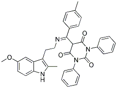 (E)-5-((2-(5-METHOXY-2-METHYL-1H-INDOL-3-YL)ETHYLIMINO)(P-TOLYL)METHYL)-1,3-DIPHENYLPYRIMIDINE-2,4,6(1H,3H,5H)-TRIONE Struktur