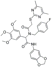 N-(BENZO[D][1,3]DIOXOL-5-YL)-2-(2-(4,6-DIMETHYLPYRIMIDIN-2-YLTHIO)-N-(4-FLUOROBENZYL)ACETAMIDO)-2-(3,4,5-TRIMETHOXYPHENYL)ACETAMIDE Struktur