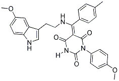 (E)-5-((2-(5-METHOXY-1H-INDOL-3-YL)ETHYLAMINO)(P-TOLYL)METHYLENE)-1-(4-METHOXYPHENYL)PYRIMIDINE-2,4,6(1H,3H,5H)-TRIONE Struktur