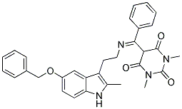 (E)-5-((2-(5-(BENZYLOXY)-2-METHYL-1H-INDOL-3-YL)ETHYLIMINO)(PHENYL)METHYL)-1,3-DIMETHYLPYRIMIDINE-2,4,6(1H,3H,5H)-TRIONE Struktur