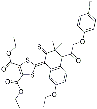 DIETHYL 2-(7-ETHOXY-4-(2-(4-FLUOROPHENOXY)ACETYL)-3,3-DIMETHYL-2-THIOXO-3,4-DIHYDRONAPHTHALEN-1(2H)-YLIDENE)-1,3-DITHIOLE-4,5-DICARBOXYLATE Struktur