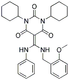 1,3-DICYCLOHEXYL-5-((2-METHOXYBENZYLAMINO)(PHENYLAMINO)METHYLENE)PYRIMIDINE-2,4,6(1H,3H,5H)-TRIONE Struktur