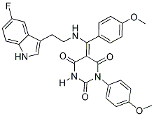 (E)-5-((2-(5-FLUORO-1H-INDOL-3-YL)ETHYLAMINO)(4-METHOXYPHENYL)METHYLENE)-1-(4-METHOXYPHENYL)PYRIMIDINE-2,4,6(1H,3H,5H)-TRIONE Struktur