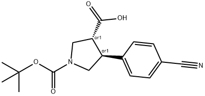 BOC-(TRANS)-4-(4-CYANO-PHENYL)-PYRROLIDINE-3-CARBOXYLIC ACID Struktur