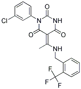 (5E)-1-(3-CHLOROPHENYL)-5-(1-{[2-(TRIFLUOROMETHYL)BENZYL]AMINO}ETHYLIDENE)PYRIMIDINE-2,4,6(1H,3H,5H)-TRIONE Struktur