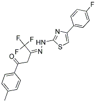 (3Z)-4,4,4-TRIFLUORO-1-(4-METHYLPHENYL)BUTANE-1,3-DIONE 3-{[4-(4-FLUOROPHENYL)-1,3-THIAZOL-2-YL]HYDRAZONE} Struktur