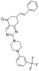 7-[(E)-2-PHENYLETHENYL]-2-{4-[3-(TRIFLUOROMETHYL)PHENYL]-1-PIPERAZINYL}-7,8-DIHYDRO-5(6H)-QUINAZOLINONE Struktur