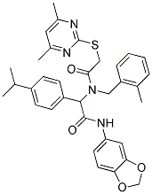 N-(BENZO[D][1,3]DIOXOL-5-YL)-2-(2-(4,6-DIMETHYLPYRIMIDIN-2-YLTHIO)-N-(2-METHYLBENZYL)ACETAMIDO)-2-(4-ISOPROPYLPHENYL)ACETAMIDE Struktur