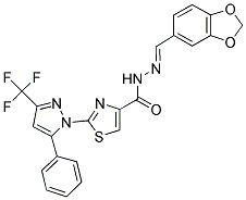 N'-[(1E)-1,3-BENZODIOXOL-5-YLMETHYLENE]-2-[5-PHENYL-3-(TRIFLUOROMETHYL)-1H-PYRAZOL-1-YL]-1,3-THIAZOLE-4-CARBOHYDRAZIDE Struktur