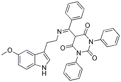 (E)-5-((2-(5-METHOXY-1H-INDOL-3-YL)ETHYLIMINO)(PHENYL)METHYL)-1,3-DIPHENYLPYRIMIDINE-2,4,6(1H,3H,5H)-TRIONE Struktur