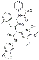 N-(BENZO[D][1,3]DIOXOL-5-YL)-2-(2-(2,3-DIOXOINDOLIN-1-YL)-N-(2-METHYLBENZYL)ACETAMIDO)-2-(3,4,5-TRIMETHOXYPHENYL)ACETAMIDE Struktur