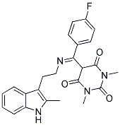 5-((4-FLUOROPHENYL){[2-(2-METHYL-1H-INDOL-3-YL)ETHYL]IMINO}METHYL)-1,3-DIMETHYL-2,4,6(1H,3H,5H)-PYRIMIDINETRIONE Struktur