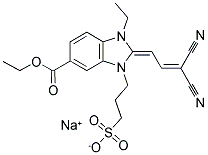 SODIUM 3-[2-[(Z)-3-CYANO-4-NITRILO-2-BUTENYLIDENE]-6-(ETHOXYCARBONYL)-3-ETHYL-1H-BENZIMIDAZOL-1(3H)-YL]-1-PROPANESULFONATE Struktur