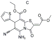 ETHYL (2Z)-5-AMINO-6-CYANO-2-(2-METHOXY-2-OXOETHYLIDENE)-3-OXO-7-THIEN-2-YL-2,3-DIHYDRO-7H-[1,3]THIAZOLO[3,2-A]PYRIDINE-8-CARBOXYLATE COMPOUND WITH METHANE (1:1) Struktur