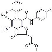 METHYL 2-[5-AMINO-6-CYANO-7-(2-FLUOROPHENYL)-3-OXO-8-(4-TOLUIDINOCARBONYL)-2,3-DIHYDRO-7H-[1,3]THIAZOLO[3,2-A]PYRIDIN-2-YL]ACETATE Struktur